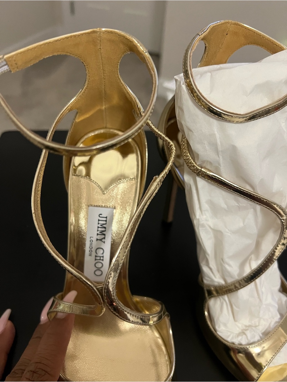 Jimmy Choo Metallic Gold Strappy Stiletto Sandals
Authentic